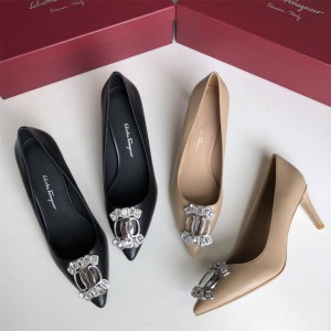 Ferragamo women's shoes new diamond buckle pointed high heels
