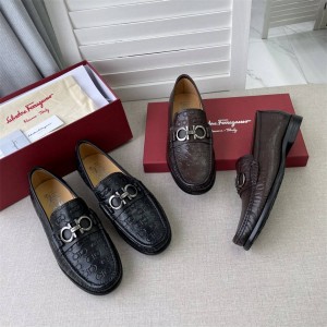 Ferragamo Men's Gancini Embossed Leather Loafers