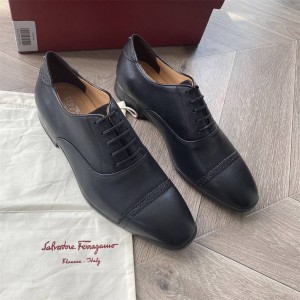 Ferragamo men's leather engraved lace-up formal business leather shoes