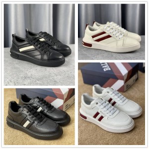 BALLY Striped Men's Casual Shoes Leather Sneakers