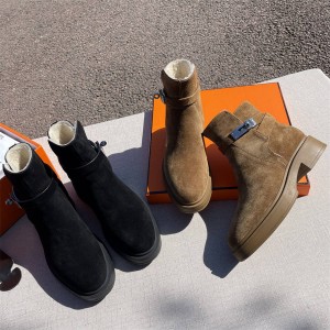Hermes Classic Kelly Buckle Veo Ankle Boots Wool Booties