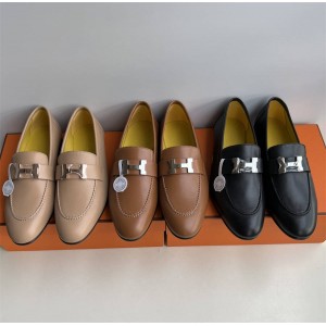 Hermes classic H buckle small leather shoes Paris loafers