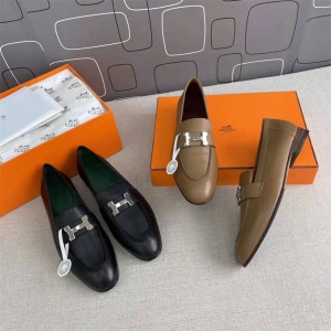 Hermes women's shoes classic leather shoes Paris loafers