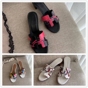 Hermes Women's Shoes Classic Oran Block Heel Sandals Slippers