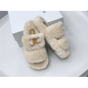 Celine FUR SLIDES TRIOMPHE WOOL SLIPPERS