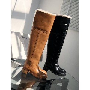 Celine FOLCO butter, leather and wool over-the-knee boots