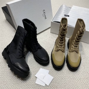 Celine BULKY nylon and shiny cow leather lace-up boots 345597004
