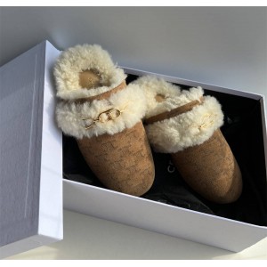 CELINE FUR SLIDES TRIOMPHE cowhide suede and shearling toe slippers 343833575