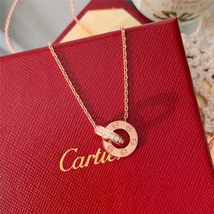 cartier diamond rose gold double circle LOVE necklace B7224528