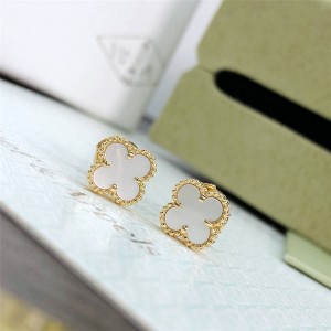 Van Cleef & Arpels VCA White Fritillary Magic Alhambra Earrings