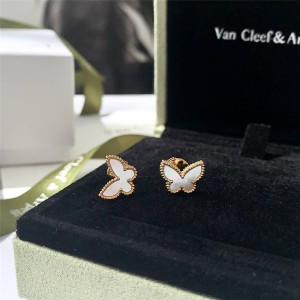 Van Cleef & Arpels VCA White Fritillary Sweet Alhambra Butterfly Stud Earrings