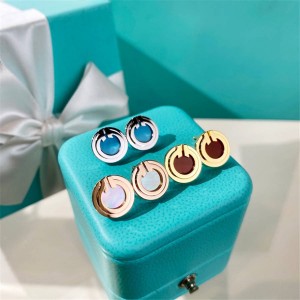 Tiffany T series agate carnelian turquoise mother shell hoop earrings