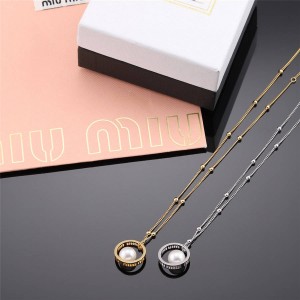 miumiu hollow logo ring pearl MIU LOGO chain necklace 5JC756