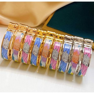 Hermes new narrow printed enamel hinged bracelet