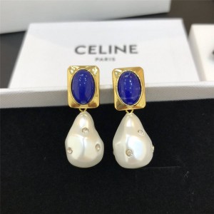 Celine French elegant baroque heterosexual pearl sapphire earrings