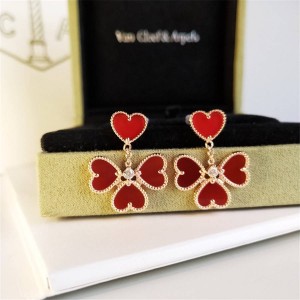 Van Cleef & Arpels VCA Carnelian Diamond Sweet Alhambra Effeuillage Earrings