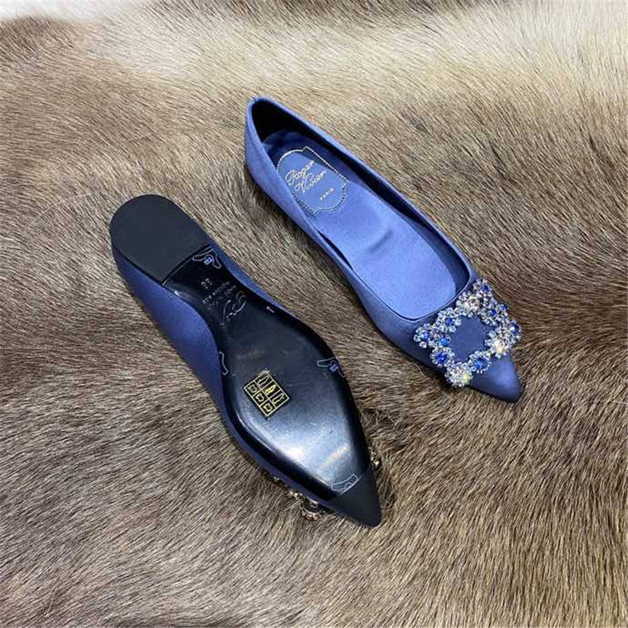 Roger Vivier RV women's shoes new Flower Strass silk satin flat shoes